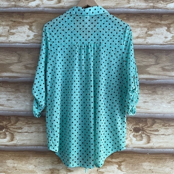 Polkadot semi sheer button front waist tie top XL (Juniors 15-17) - Picture 9 of 10